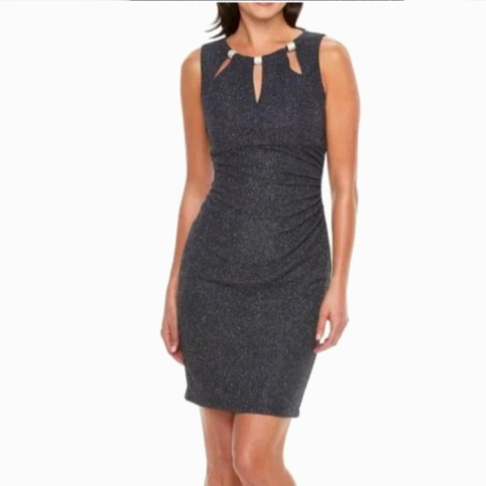 Sale Eliza J Dark Grey Sparkle Special Occasion Dress Keyhole Neck Rhinestones